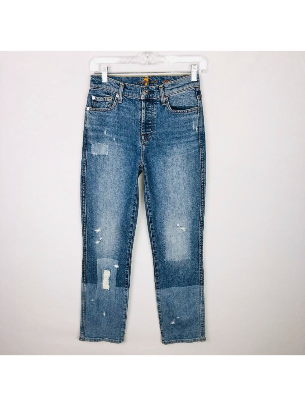 7 For All Mankind Jeans Womens Edie Faux Patchwork Straight Leg Crop 24